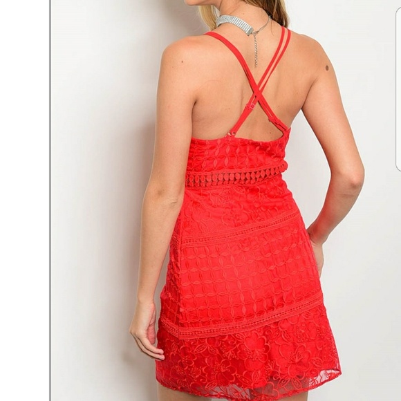 🔥 Red Lace Up Dress - Picture 2 of 3